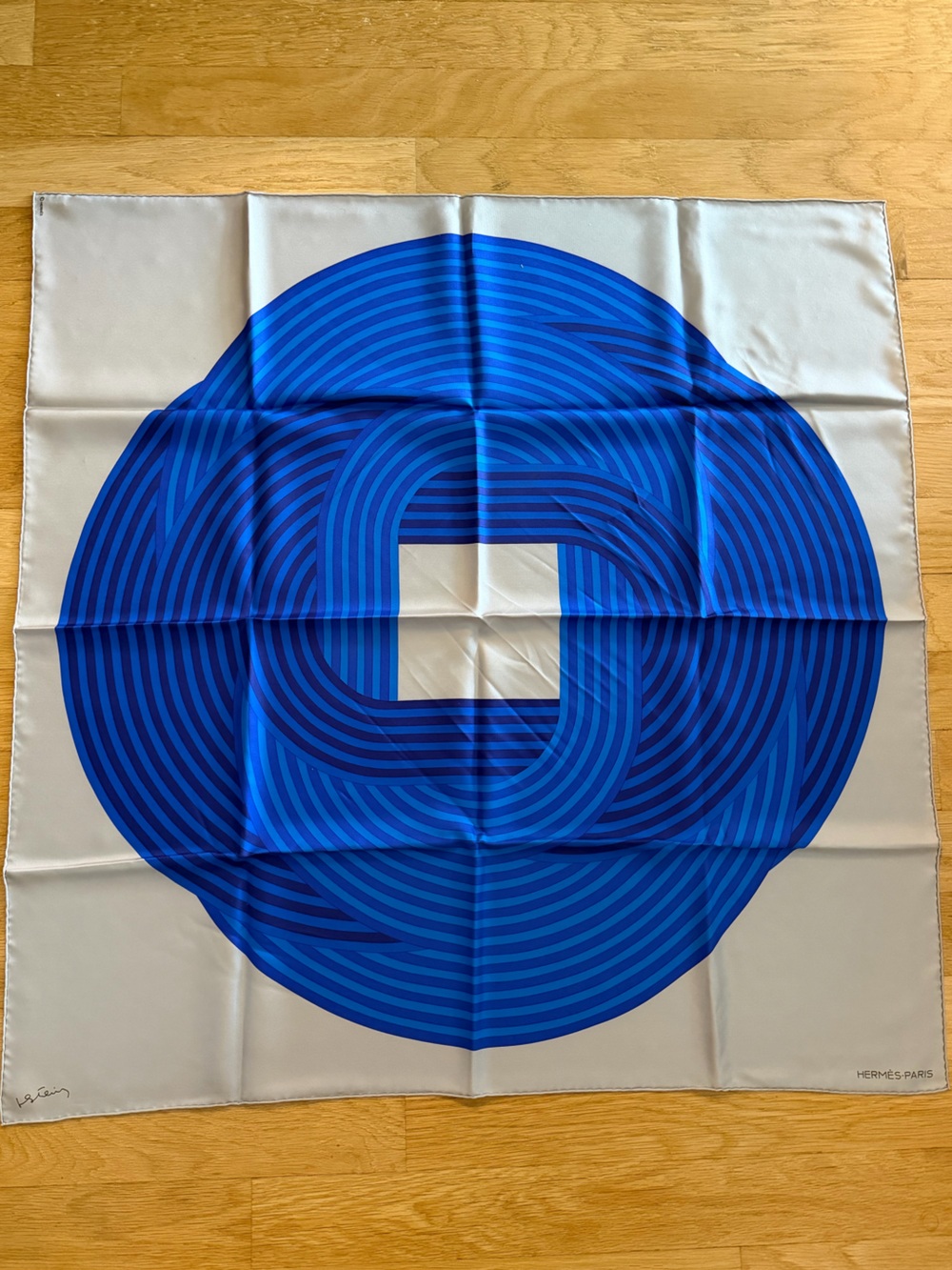 Hermes Blue and Light Gray Geometric Silk Scarf